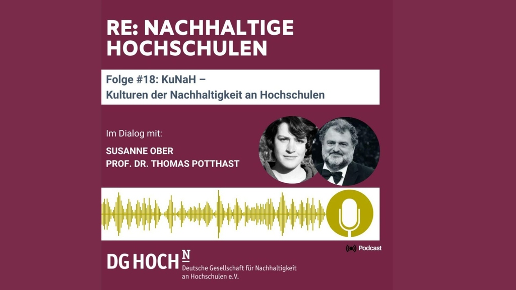 Podcast-Promo für die Folge "Nachhaltige Hochschulen“ mit Gesprächspartnern Susanne Ober und Thomas Potthast.