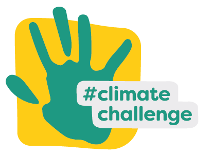 Das Logo der Climate Challenge zeigt eine grüne Hand auf gelbem Hintergrund.